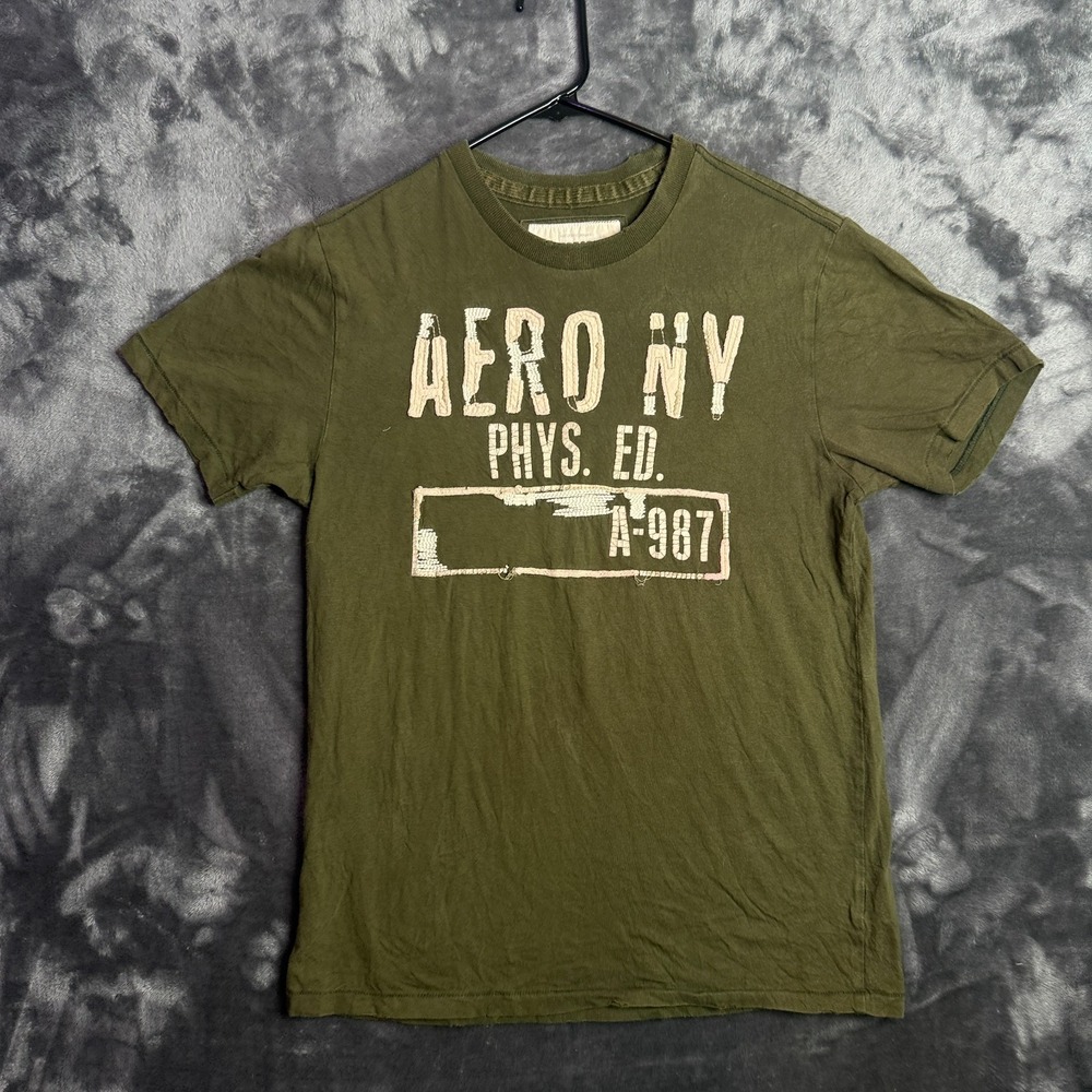 Vintage Y2k Aeropostale Green Short Sleeve Sweater Size Small Physical Edu.